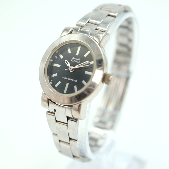 Anne Klein II Watch Vintage Silver Tone Black Dial Stainless Steel 10/3025 - Picture 1 of 12